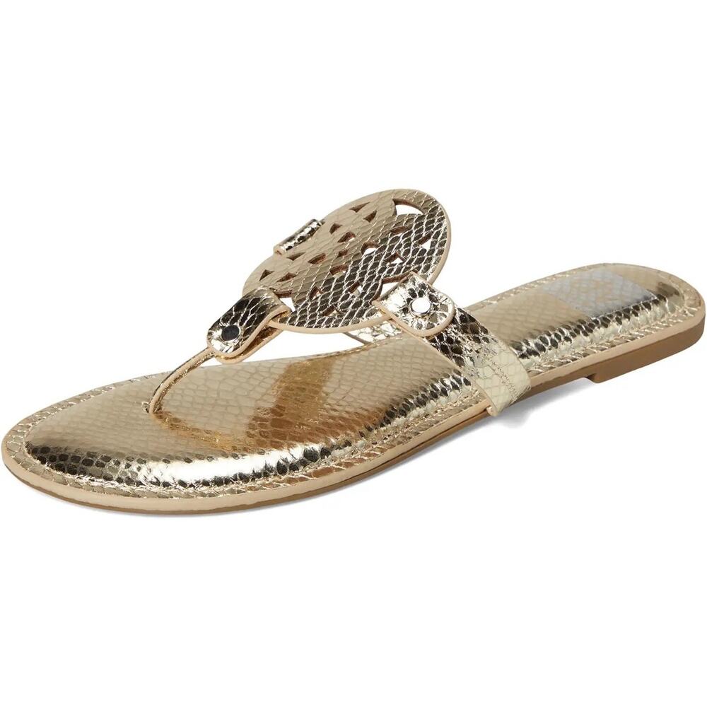 Dolce Vita Gotie Medallion Gold Metallic Dressy Sandal Flat Size 8 Tory Burch - Picture 6 of 6